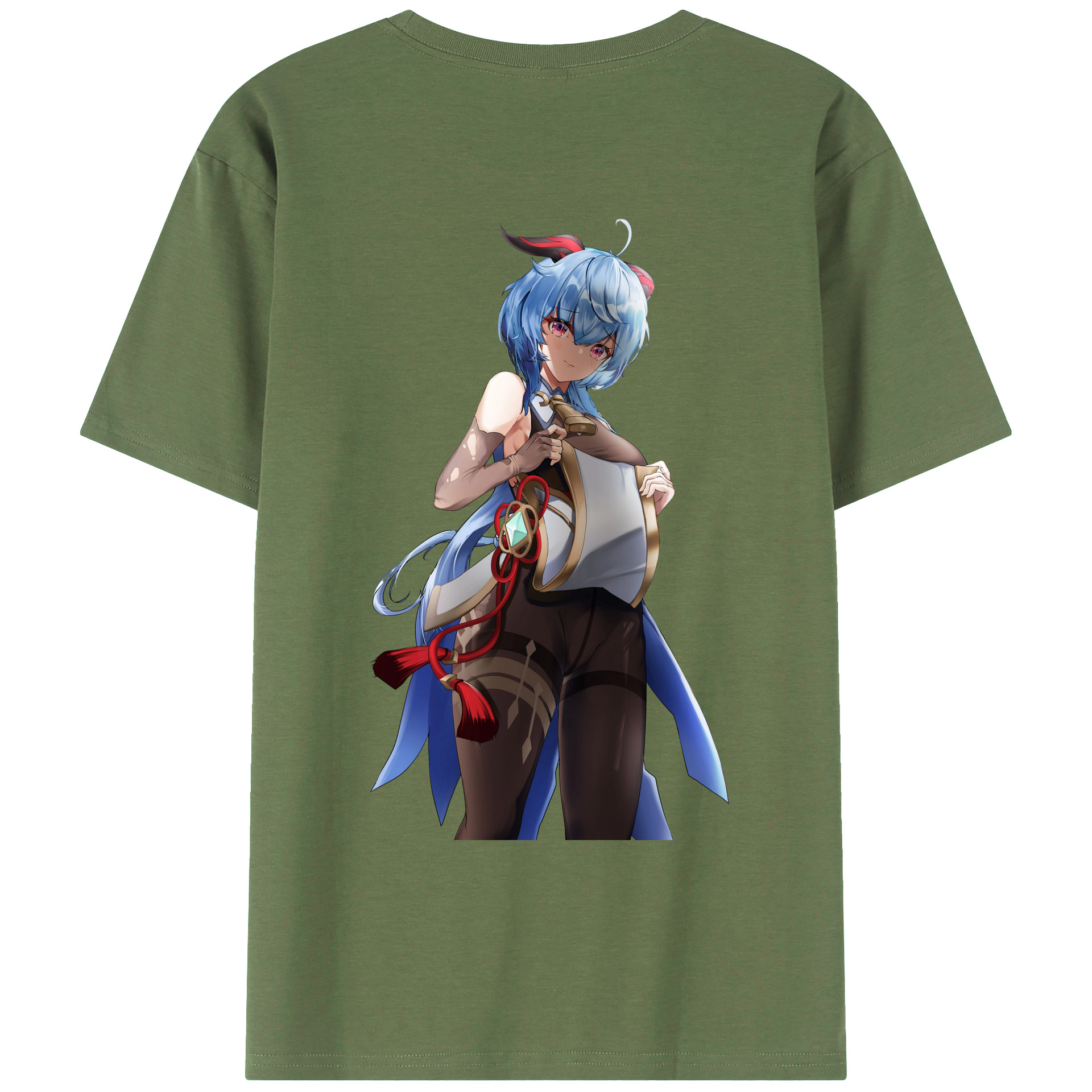 げんし神 甘雨 かんう genshin Ganyu 綿100％ メンズ半袖Tシャツ（バックプリント） 通気性